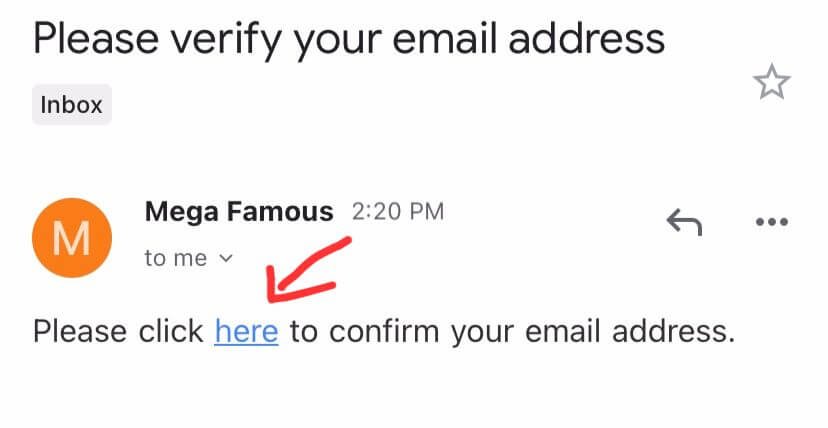 mega famous email confirmation
